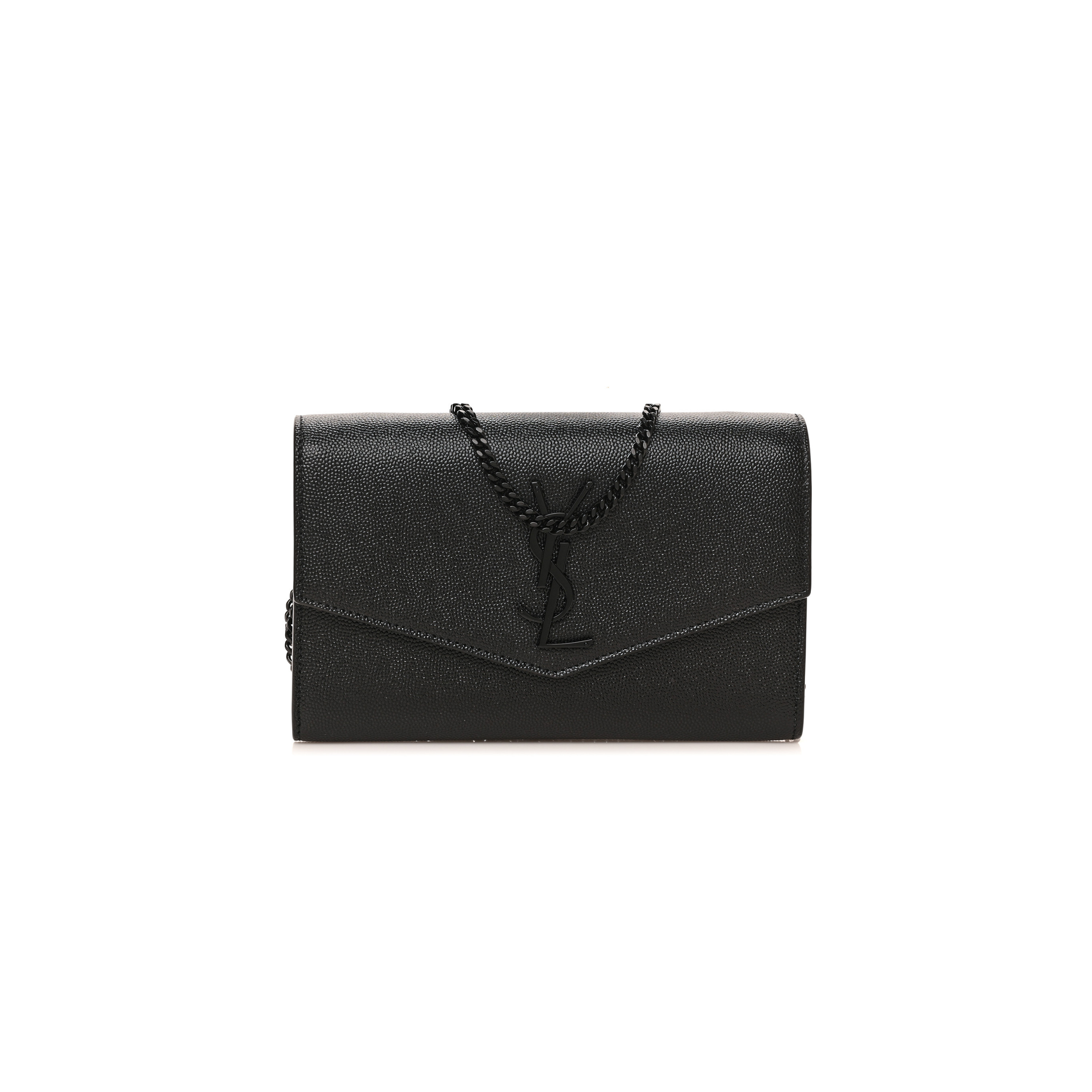 YSL UPTOWN CHAIN WALLET IN GRAIN DE POUDRE EMBOSSED LEATHER 6077881GF0U1000 (19*12*3cm)